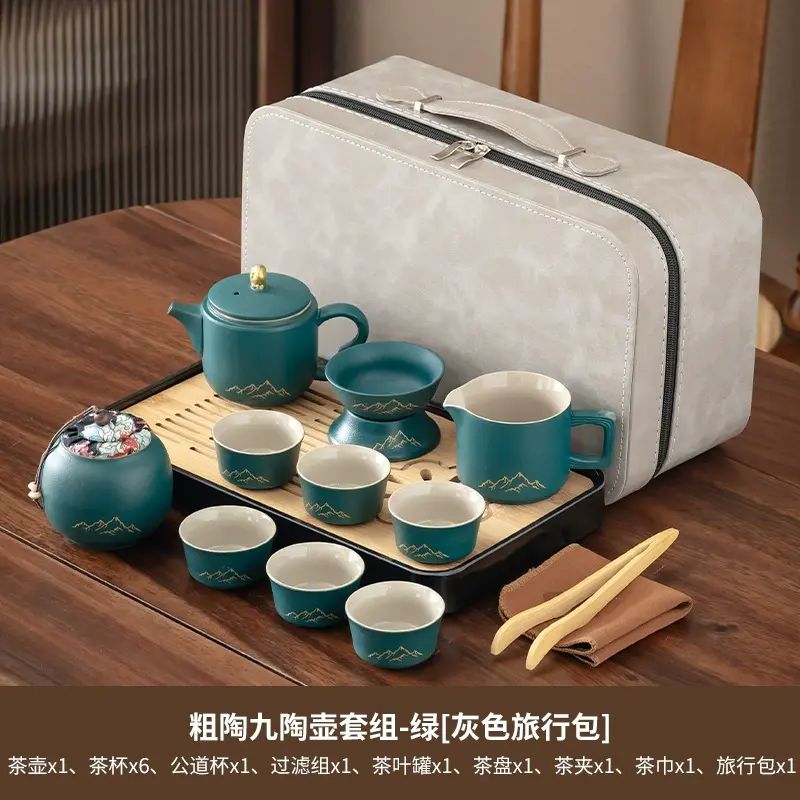 粗陶轻奢望山侧把壶家用泡茶套装复古简约高档茶具陶瓷伴手礼