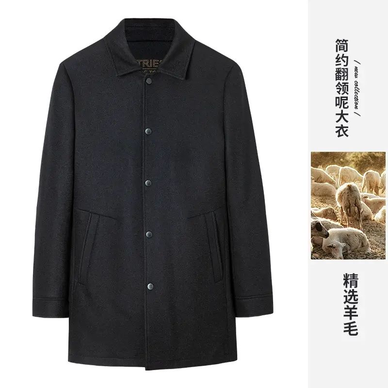【商场同款】才子翻领羊毛呢大衣男2024冬新款商务休闲中长款外套