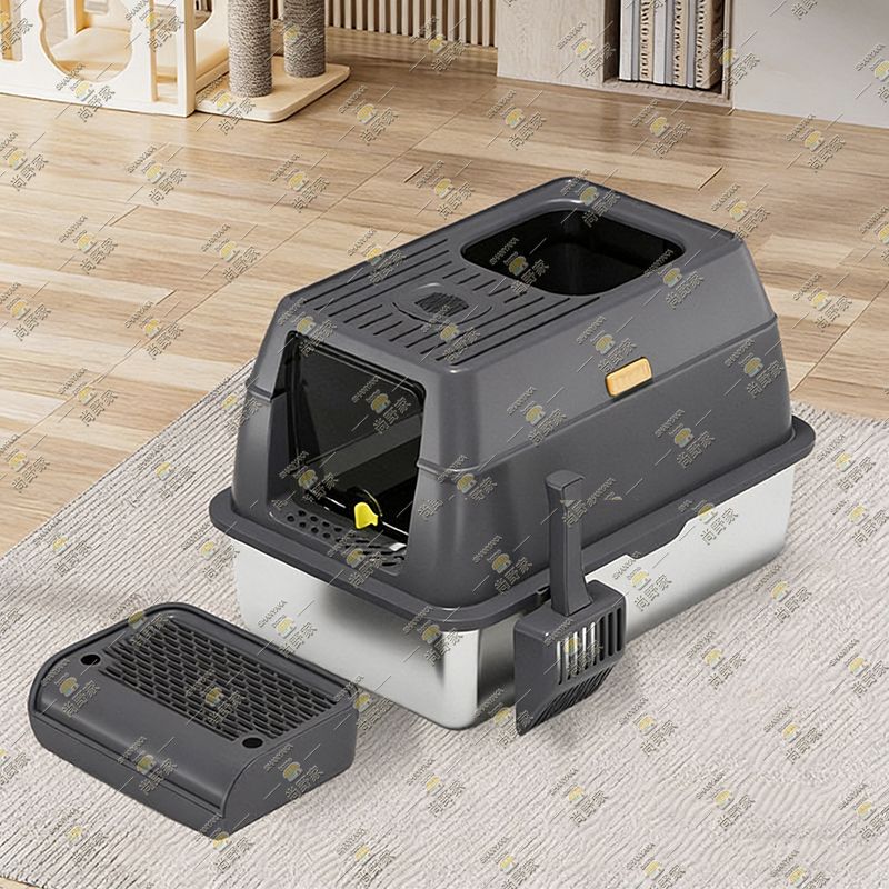 Fully enclosed stainless steel cat litter basin【increase space 60*40*40cm| black】 - HG6029-BK