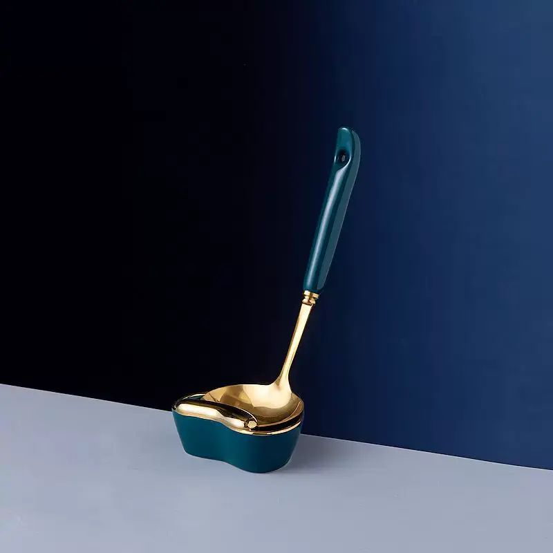 輕奢風不鏽鋼湯勺廚房用品餐具火鑊勺陶瓷手掣烹飪勺防燙湯勺