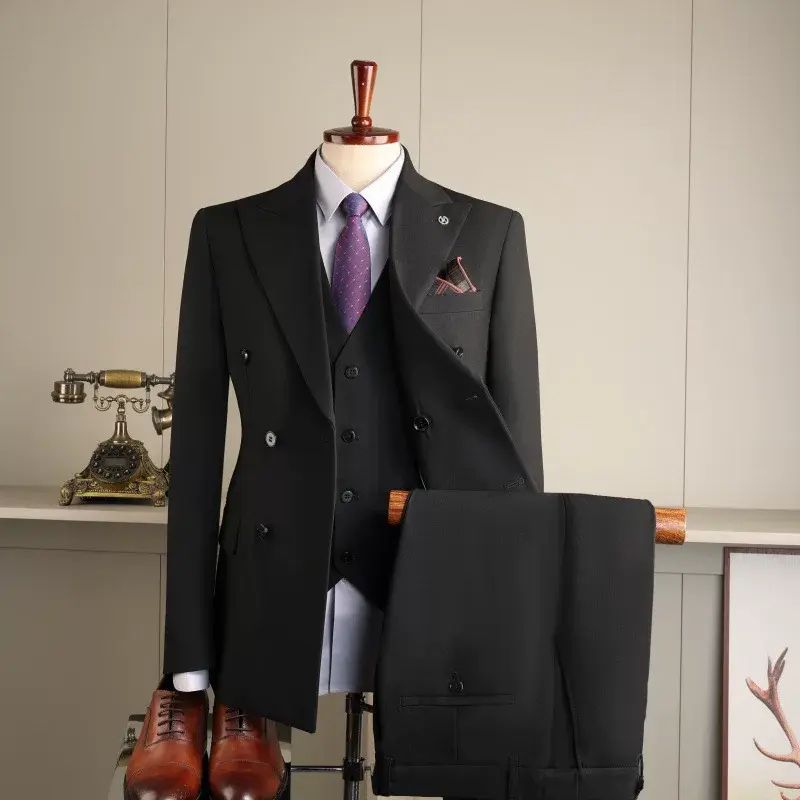 1紳士修身雙排扣西服套裝男士英倫氣質商務休閒西裝結婚新郎禮服
