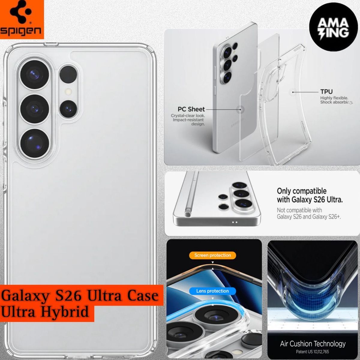 Galaxy S26 Ultra Case( 透明 ) Ultra Hybrid 手機保護殼(有掛繩孔)  防黃 - 晶瑩剔透 / clean 透明  