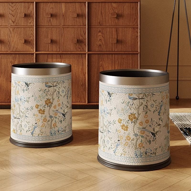 Light Luxury French-Chinese Vintage Leather Trash & Storage Bin (Living/Bedroom/Dressing)
