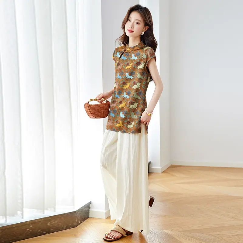 套装2026夏装盘扣显瘦减龄新中式国风无袖马甲阔腿裤两件套JX2606