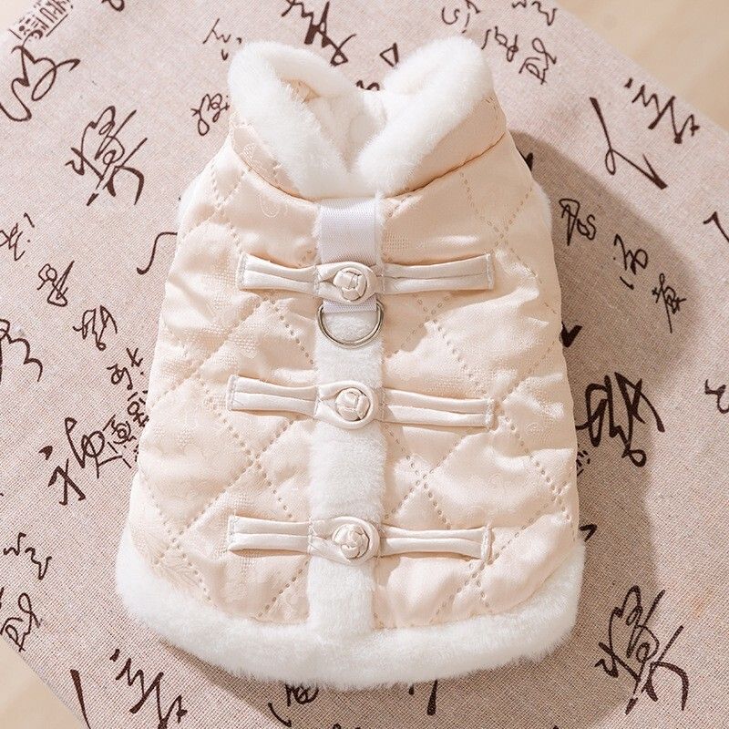 宠物新年衣服（米白盘扣）春节狗狗衣服秋冬泰迪猫咪