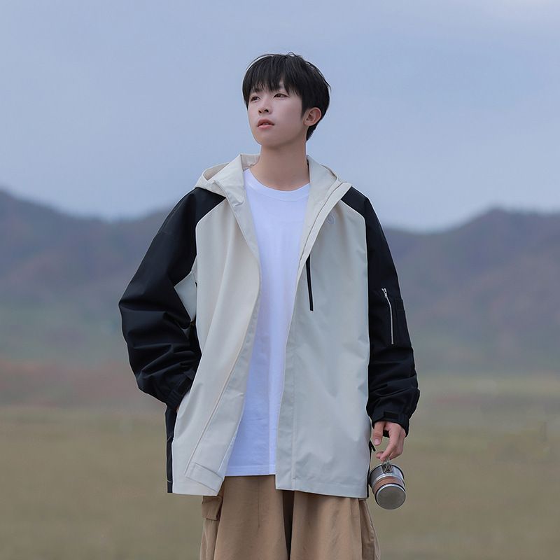 Casual handsome spring and autumn trendy couple jacket loose lapel workwear vintage coat new