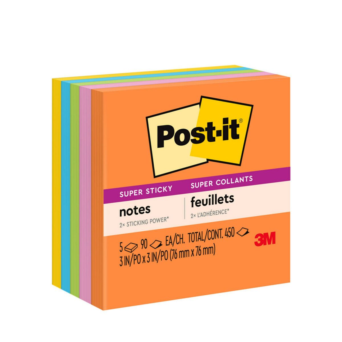 654-5SSUC Super Sticky Notes 3"x3" Rio de Janeiro, 5 pads / pack