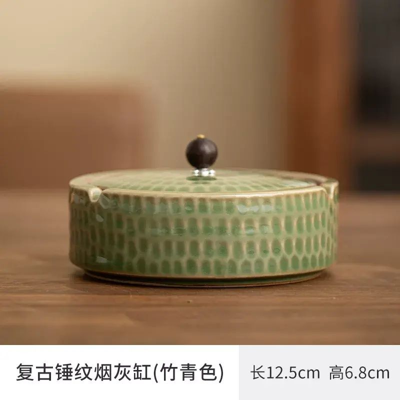 陶瓷菸缸帶蓋創意輕奢防飛灰家用客廳辦公室復古大號菸缸