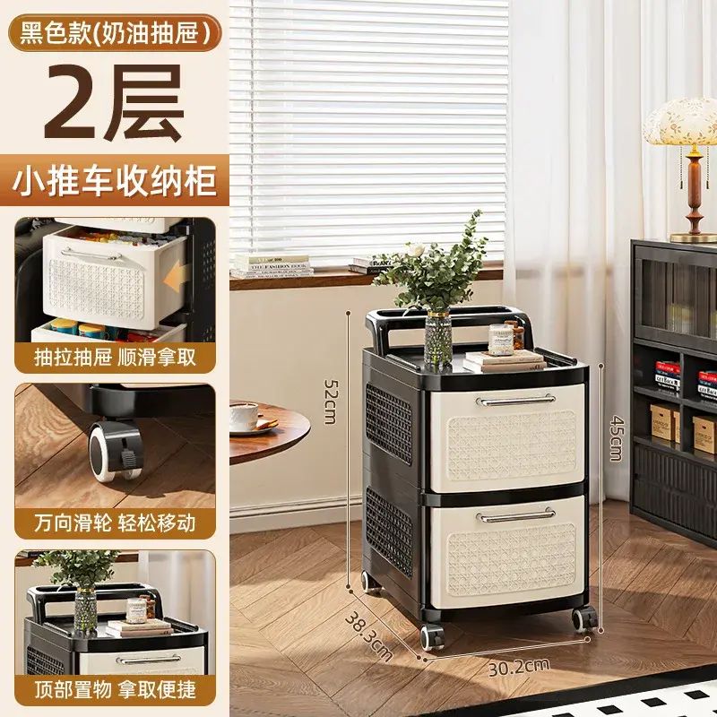 Chinese-style storage cabinet with large capacity drawers and multi-layer shelves on a trolley
