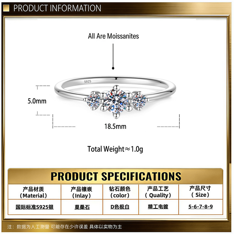 S925 Silver 1CT GRA Moissanite Engagement Ring