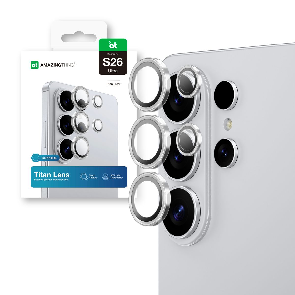 Samsung Galaxy S26 Ultra [TITAN - AR Lens] 鏡頭保護貼 9H 藍寶石鋼化玻璃 AF疏油塗層 7層光學結構 附安裝工具 精準對位貼合 5粒鏡頭套裝 透明