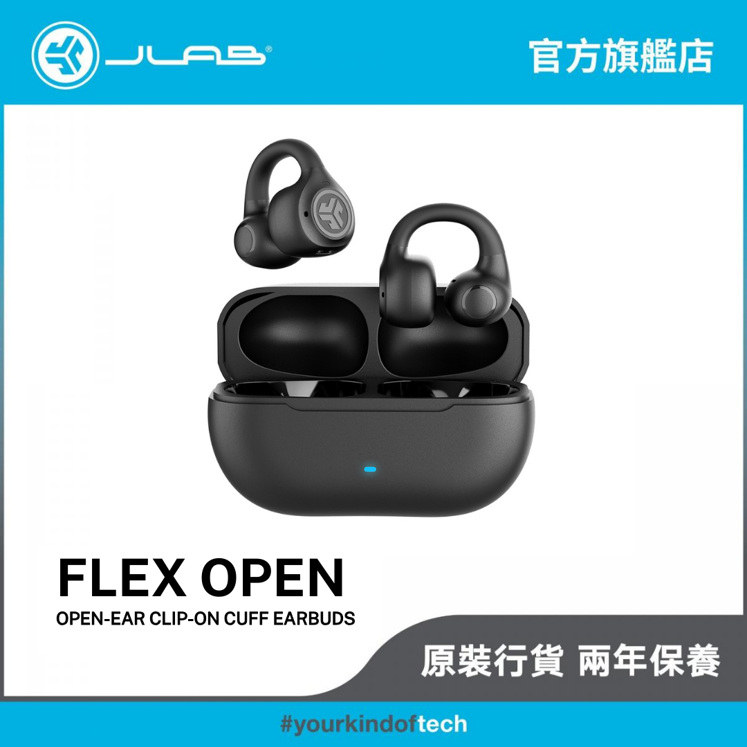 JLab Flex Open True Wireless Earbuds Black Clip-On Cuff Design Lightweight fit
