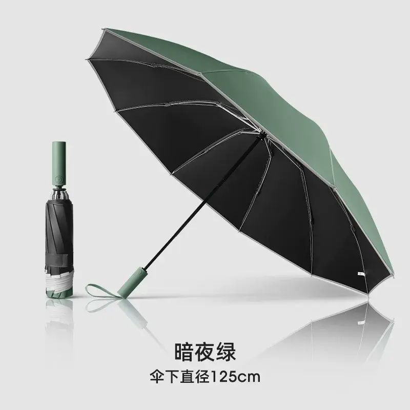 125cm 10 Rib Reverse Auto Umbrella Reflective Strip Black Coated Business Parasol
