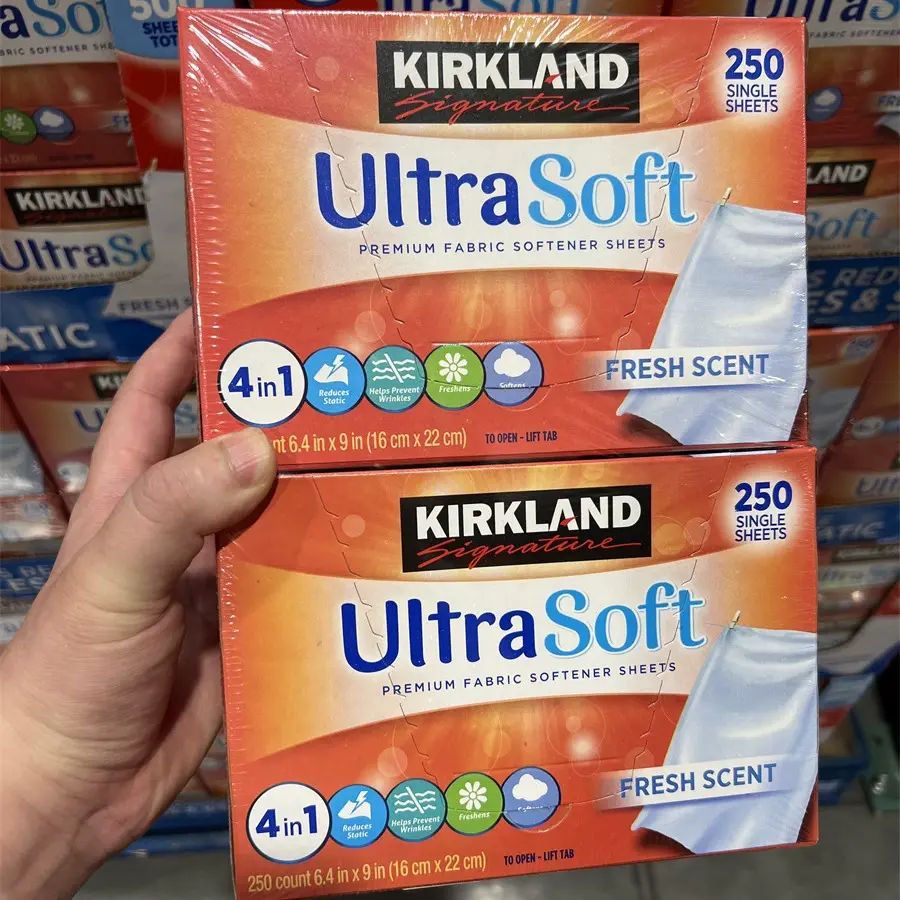 美国进口kirkland科克兰新版四合一柔顺去静电香衣片250片/盒