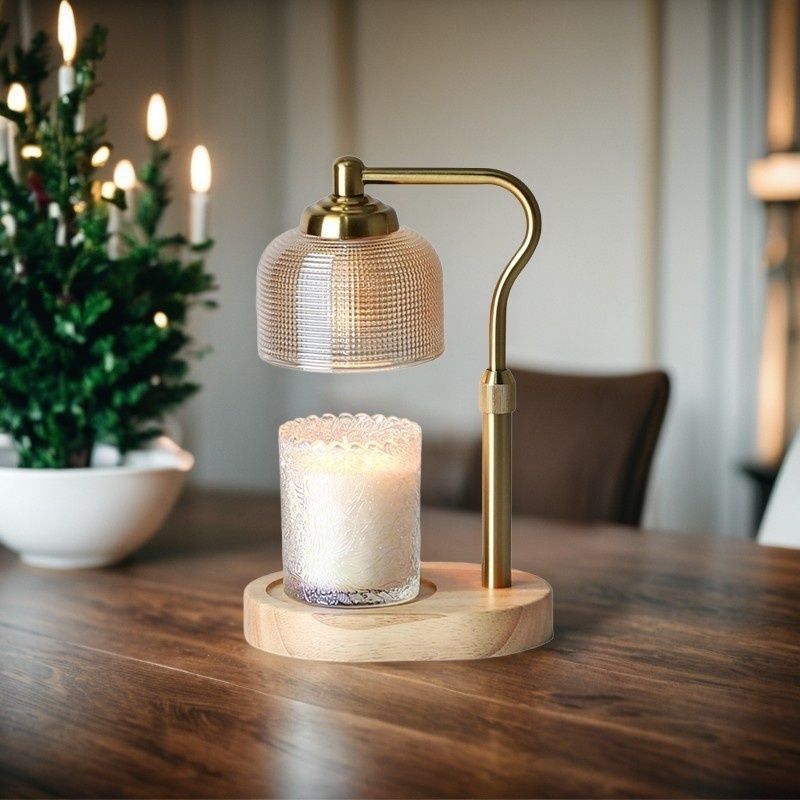 香薰融蜡灯- 融蜡灯 香薰灯 伸缩美式熔蜡调节高度调光融烛可升降家用-英规/220V / 原木色底座+金色杆【定时调光开关】