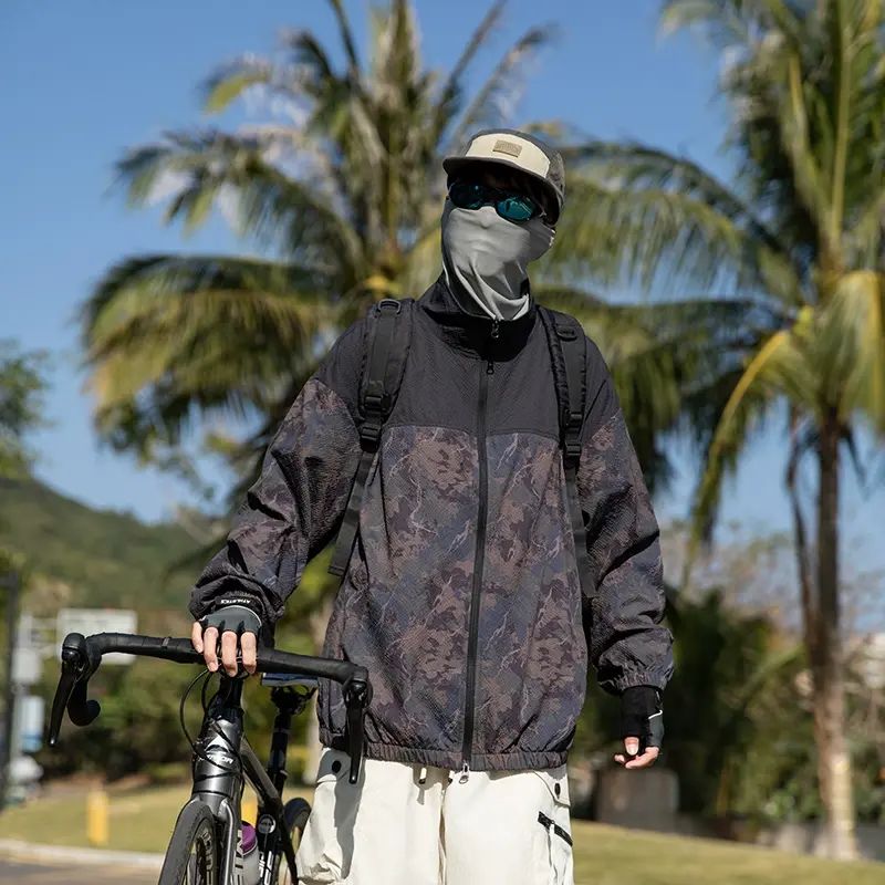 新款2025男加肥加大码夹克户外防水迷彩拼接立领