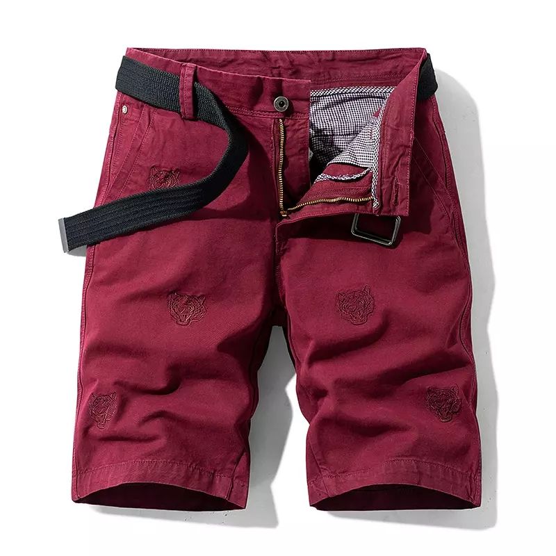 虎头刺绣短裤男夏季新款纯棉重水洗复古工装中裤子男士直筒五分裤