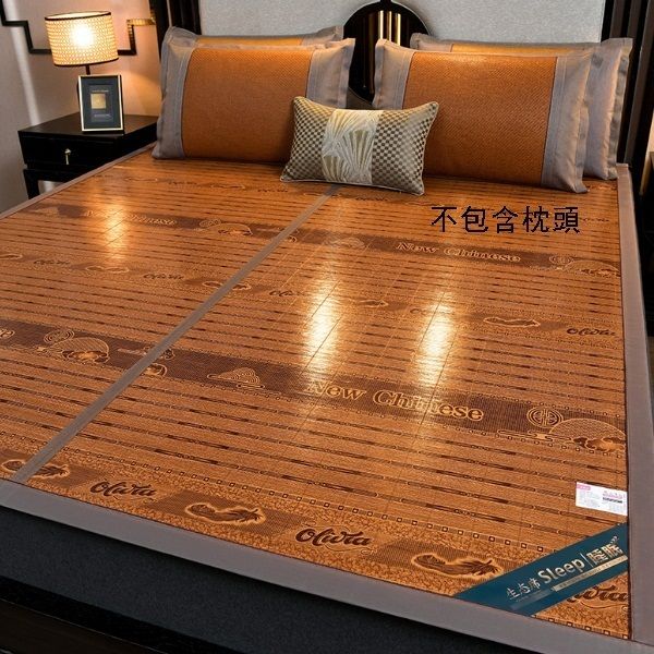 涼蓆 床褥墊,夏季竹席涼席可折疊碳化竹冰絲涼席草席藤席【中國風紅【竹席+冰絲雙面】【135x195cm 不包含枕頭】#H099034952