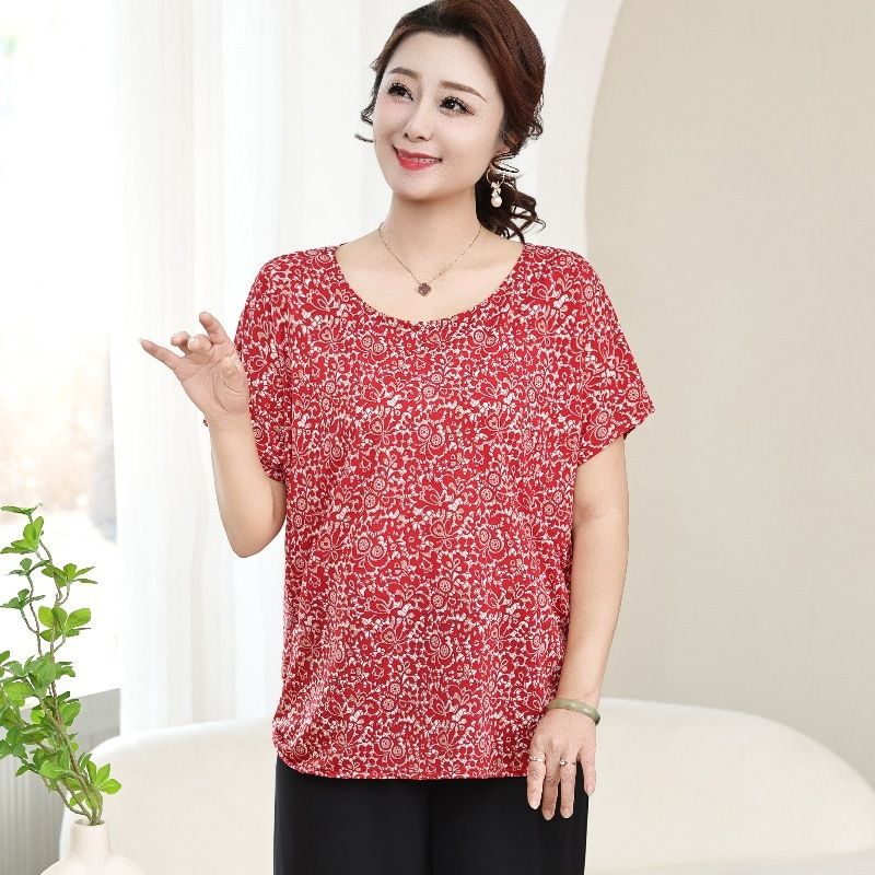 蝙蝠袖媽媽裝短袖T恤 加大碼夏裝女裝牛奶絲上衣- 10號色 L【建議體重95-120斤】