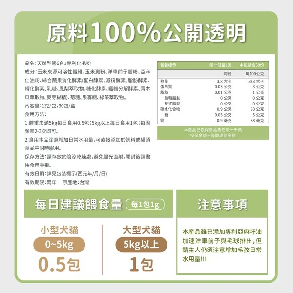 毛孩時代 - 【2盒裝】天然型態6合1專利化毛粉 (30包/盒) 8 毛孩時代 - 【2盒裝】天然型態6合1專利化毛粉 (30包/盒) 7
