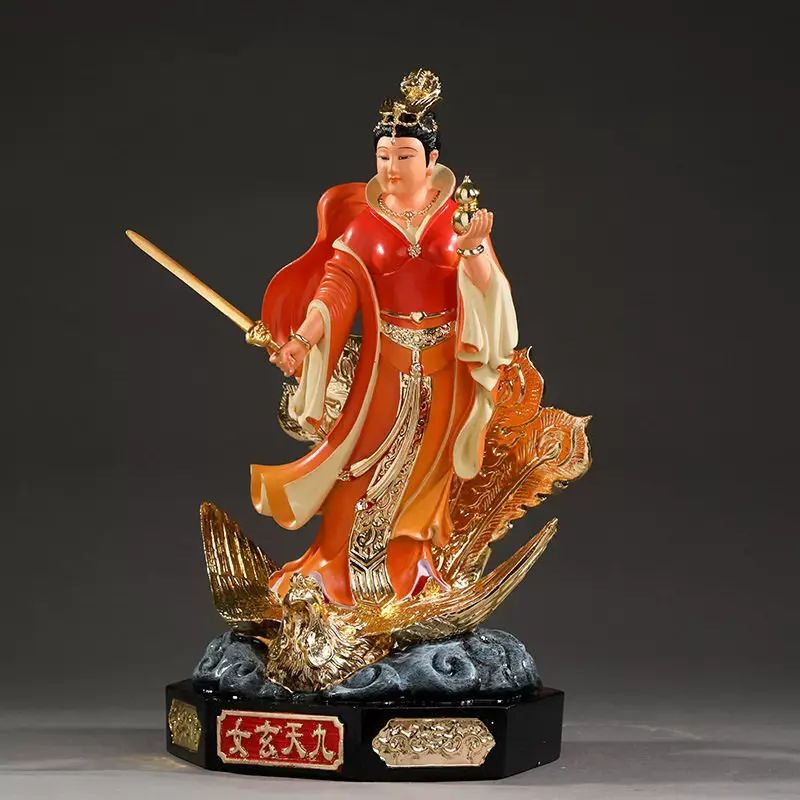 寺廟家用九天玄女神像踏鳳九天聖母娘娘擺件樹脂佛像