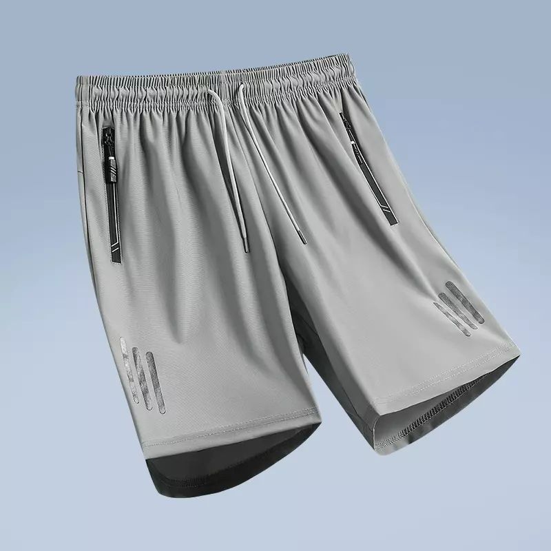 三条杠冰丝短裤男士夏季薄款松紧腰跑步运动裤子速干五分沙滩中裤
