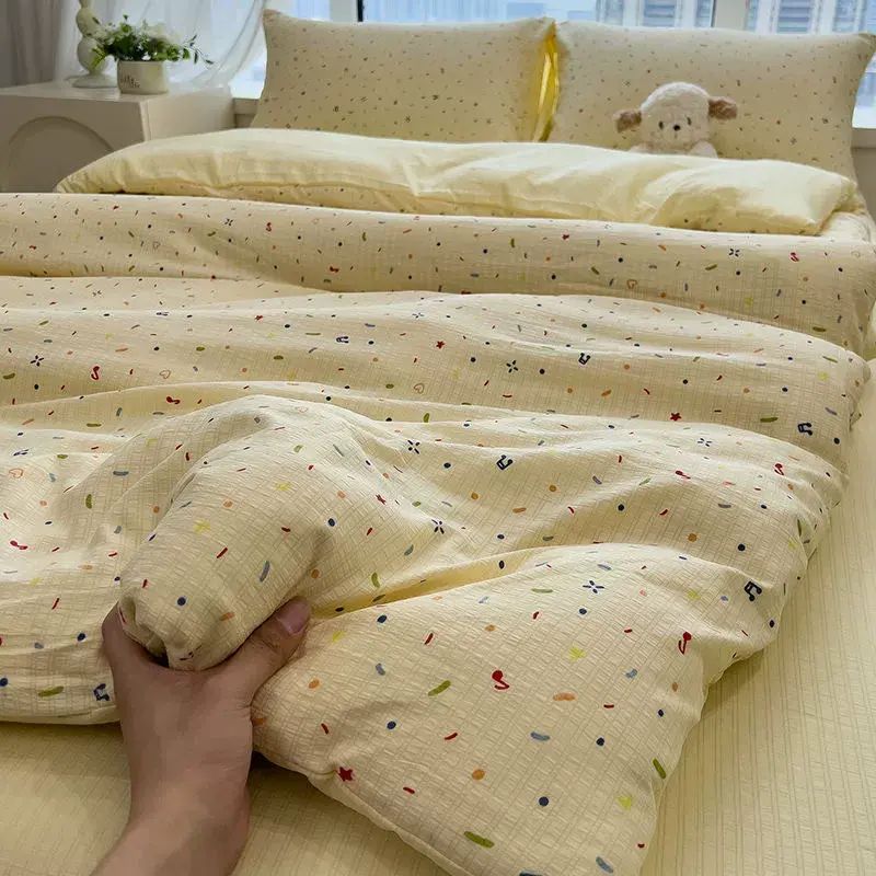 可机洗床上四件套床单被套学生宿舍单人被罩新款裸睡级三件套平行进口