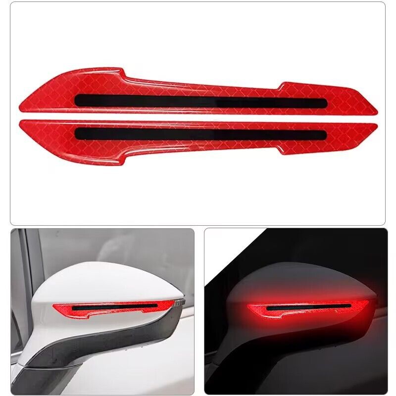 汽车反光门把手贴门碗保护贴防刮蹭划痕防护贴漆面保护膜装饰用品-后视镜2条装/红色反光款 厂家/一件代发/贴标入库