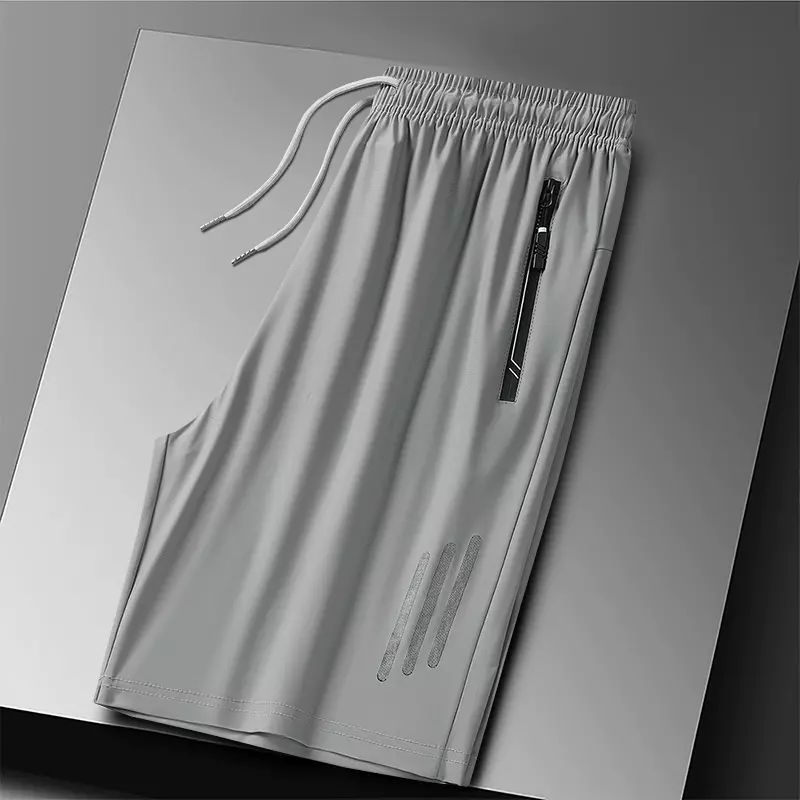 松紧腰冰丝短裤男夏季薄款宽松直筒运动裤弹力速干透气大码五分裤