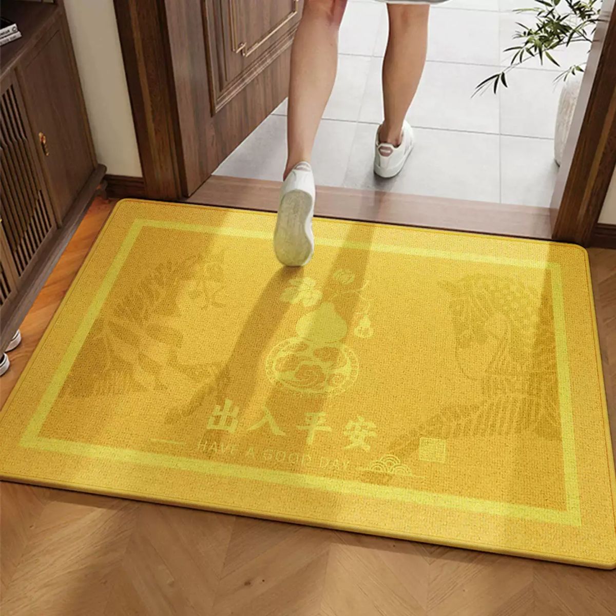 黄色风水地垫入户门垫耐磨防滑进门口平安吉祥如意玄关脚垫地垫子