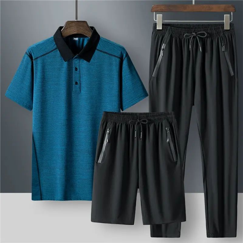 旦宾爸爸装夏装套装中老年人男士冰丝薄款短袖速干运动休闲两件套