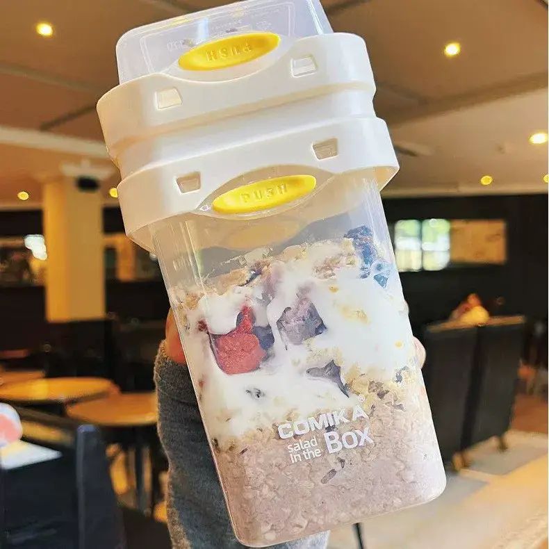 Comika行動式沙律杯隔夜燕麥杯帶勺輕食減脂乳酪堅果杯外帶早餐杯