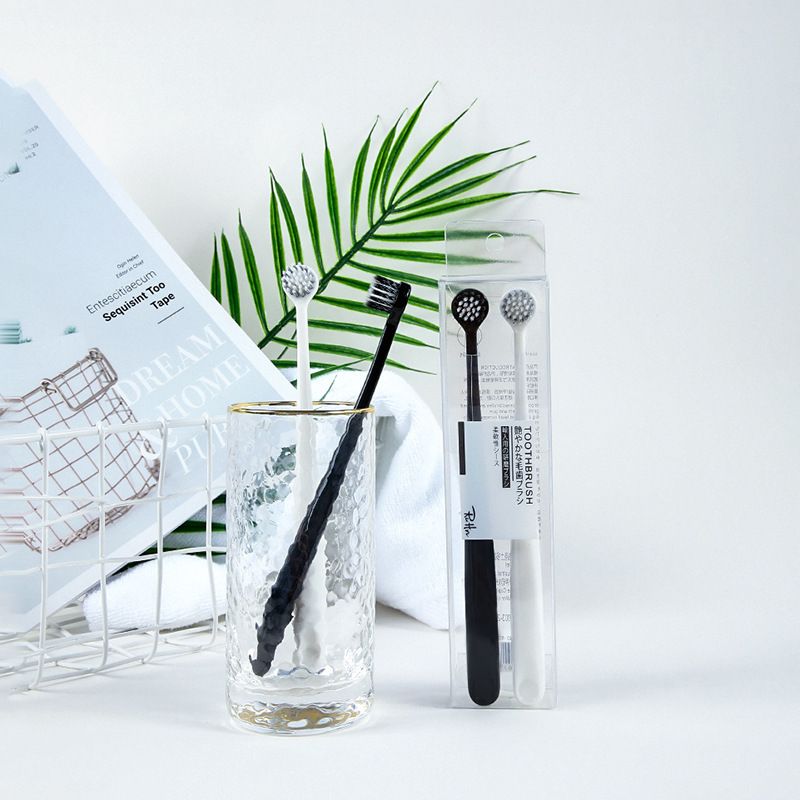 Thailand Coiled Hair 2-Piece Couple Toothbrush Set Black and White Match -2-pack Free size