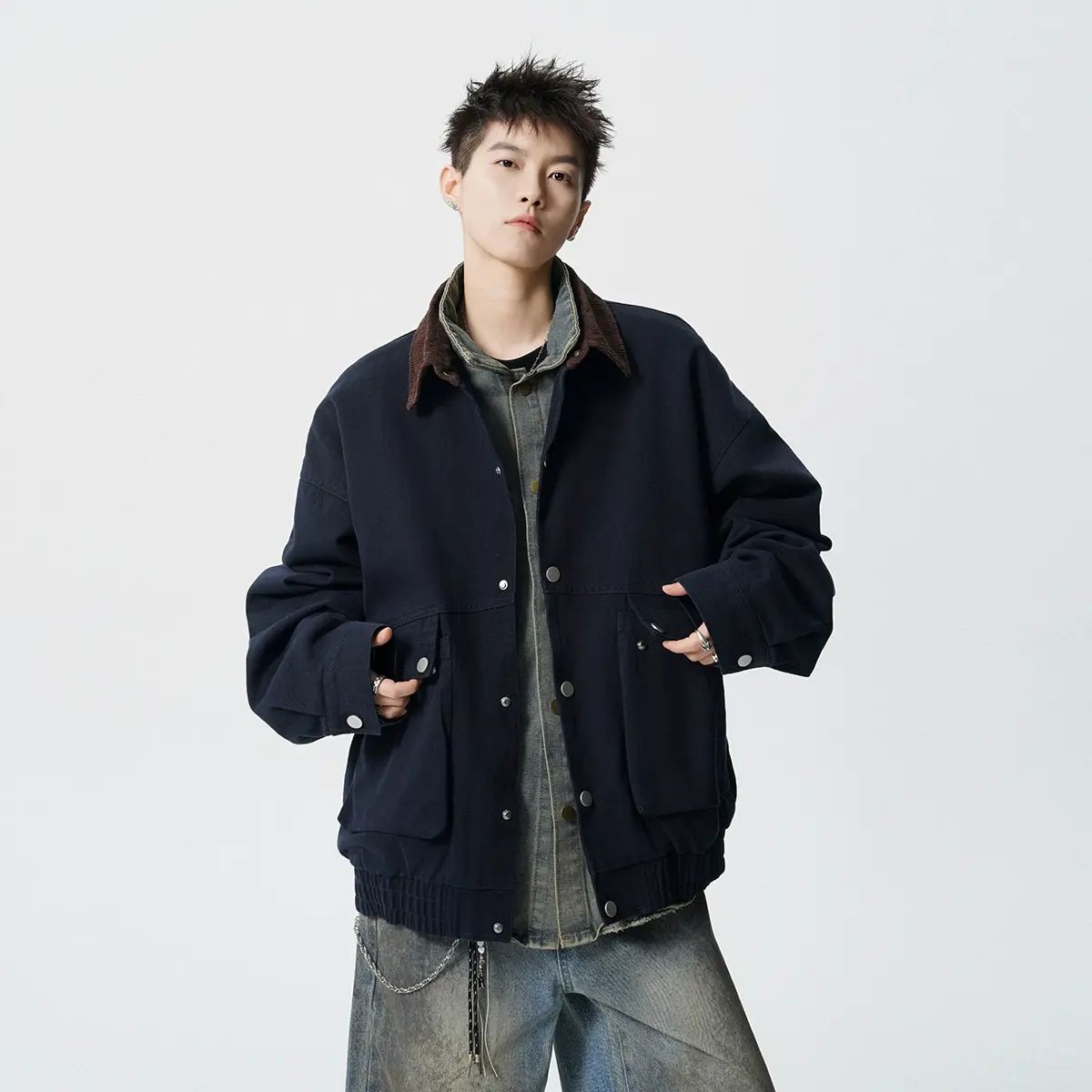 秋季做旧夹克外套工装复古美式水洗宽松