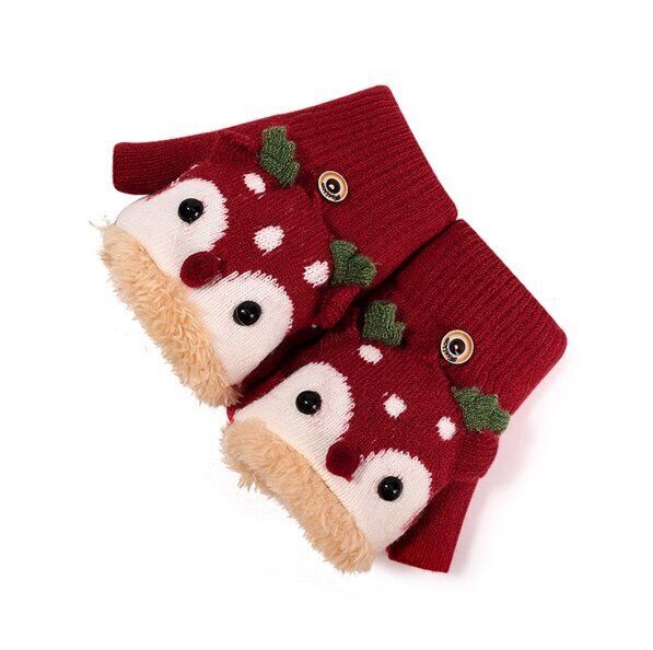 針織保暖翻蓋手套(建議年齡：2-6歲  DRST11;紅色)