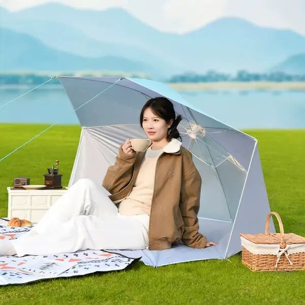 大迈-DAMO-巴黎蓝一键速开帐篷 海边折叠帐篷 沙滩单人遮阳棚 遮阳棚 儿童沙滩装备 沙滩帐篷 露营装备 一拉速开 免安装 户外伞+帐篷 银胶防晒UPF50+ 阻隔紫外线 沙滩草地 随处可用