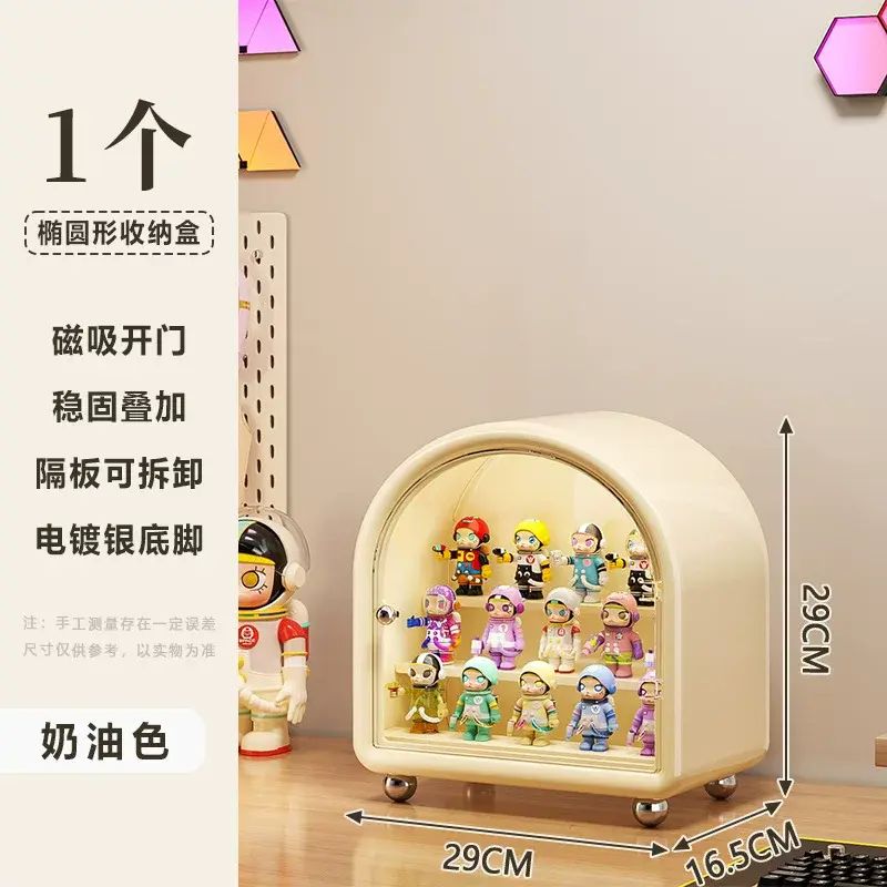 盲盒收納展示架忌廉風城堡泡泡瑪特展示盒防塵娃娃手辦展示櫃