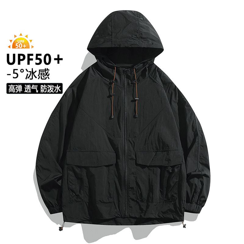 空調防曬外套男女裝長袖連帽工裝服 戶外工作降溫透氣皮膚衣- 黑色 S