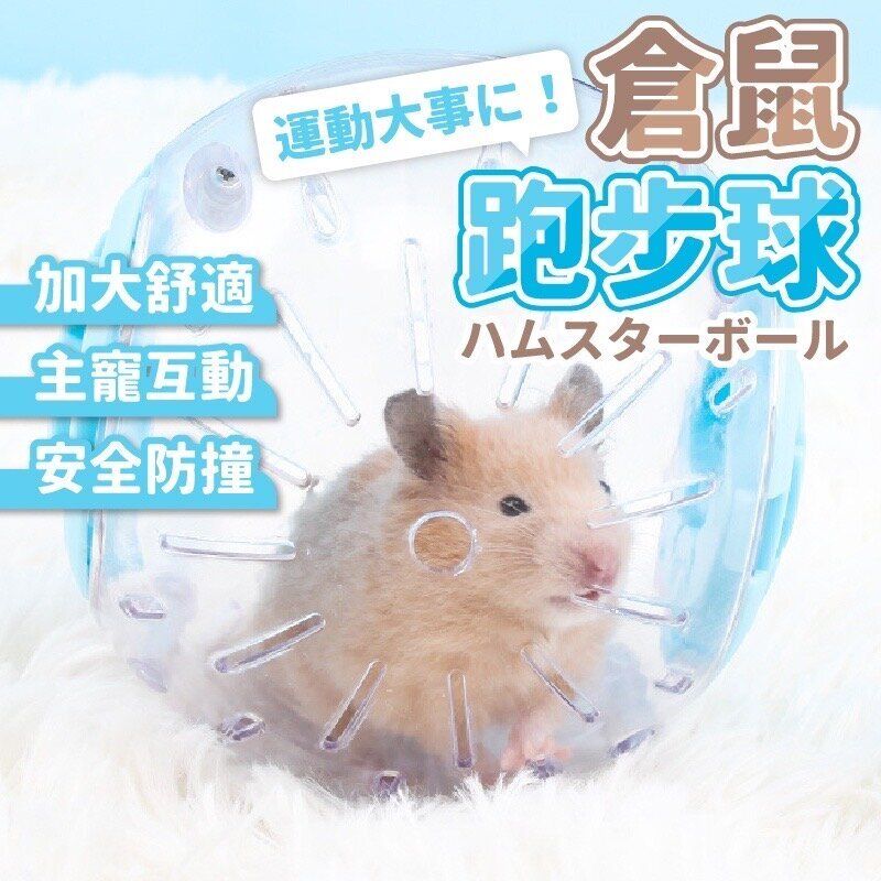 倉鼠跑步球 小寵物玩具 鼠鼠自由活動滾球 靜音滾輪 倉鼠跑輪   龍貓 松鼠 刺蝟 適用寵物 老鼠  黃金鼠 向日葵跑輪倉鼠跑輪 超靜音寵物玩具球（14厘米/透明藍） 轉輪 
