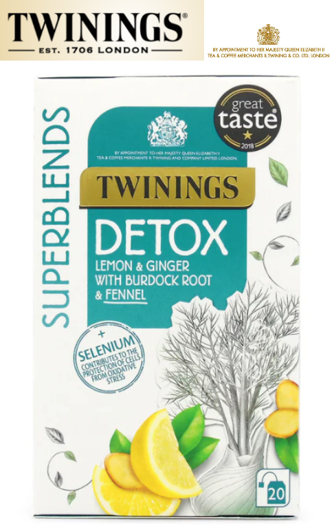Superblends, Detox Rooibos Tea - Lemon & Ginger with Burdock Root & Fennel + Selenium, 20 Tea Bags