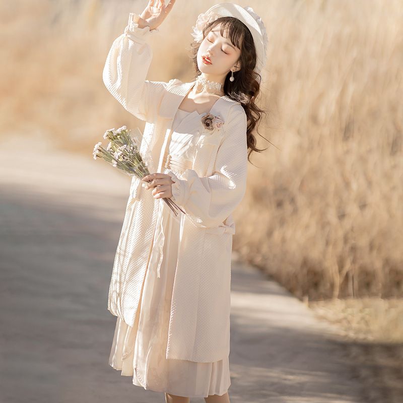 原創設計新款花間集漢服女漢元素外套吊帶裙套裝秋冬8495
