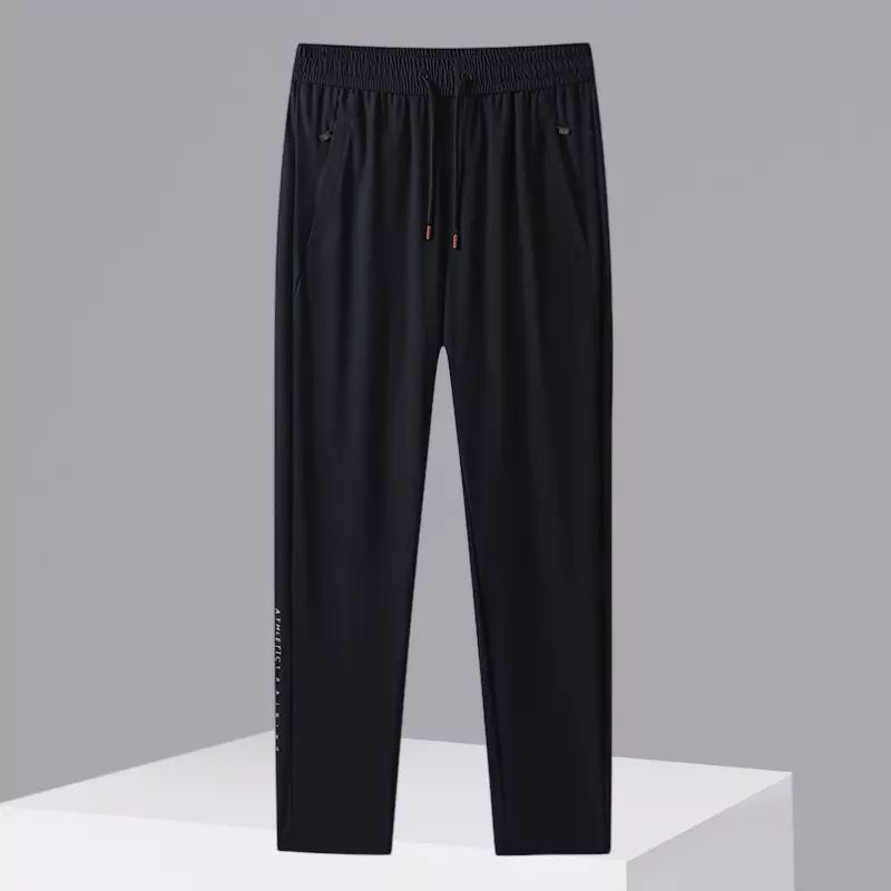 中年直筒冰丝裤男夏季薄款运动裤透气速干空调裤男士大码休闲长裤