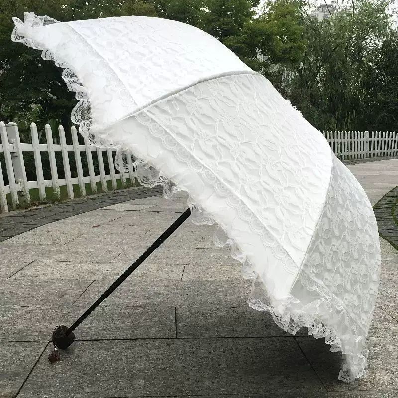 太陽傘防曬防紫外線純白蕾絲花邊黑膠不透光三摺疊晴雨遮洋傘女