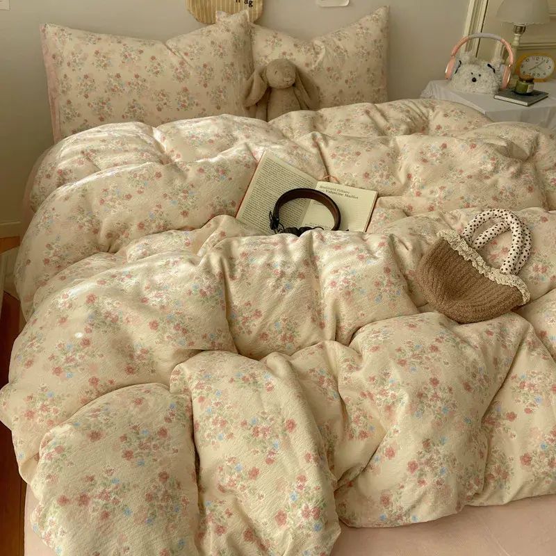 Ins Style Bare Sleep Class A Four-Piece Set Pure Cotton Double-Layer Gauze Quilt Cover Sheet Pillowc