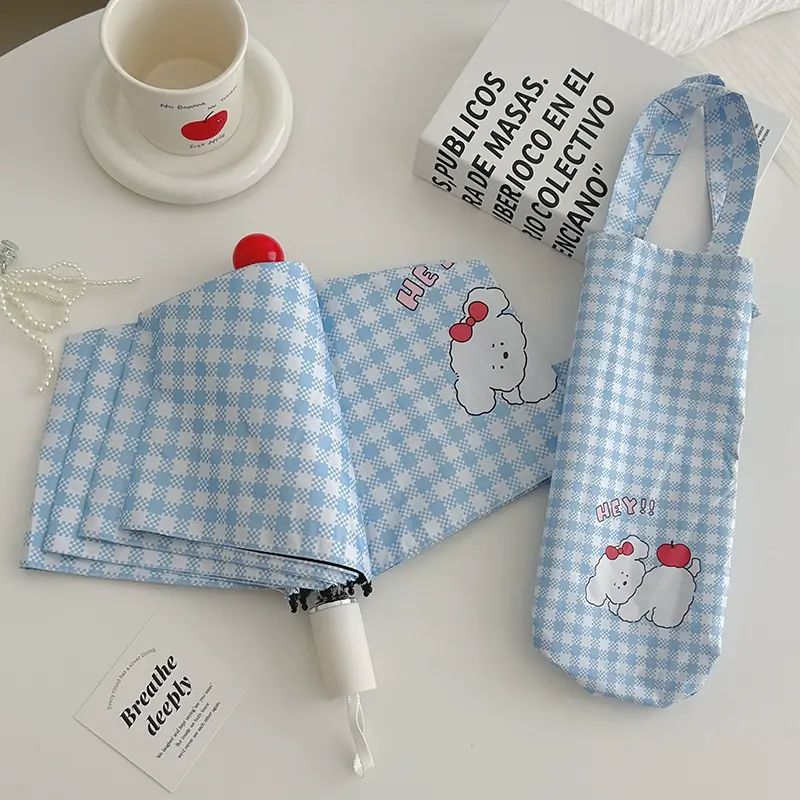 紅鼻子格子小狗雨傘太陽傘晴雨兩用黑膠防曬防紫外線遮陽可愛ins