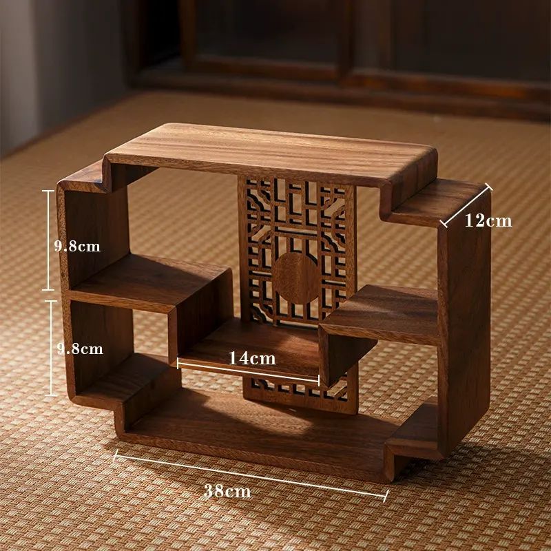胡桃木置物架小型桌面茶杯博古架新中式茶室茶几收纳杯架展示架子