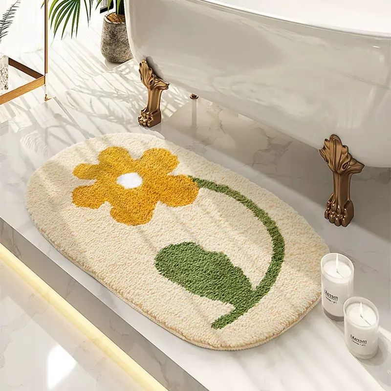 Bathroom flower flocked carpet tufted stain-resistant household bathroom non-slip mat toilet shower