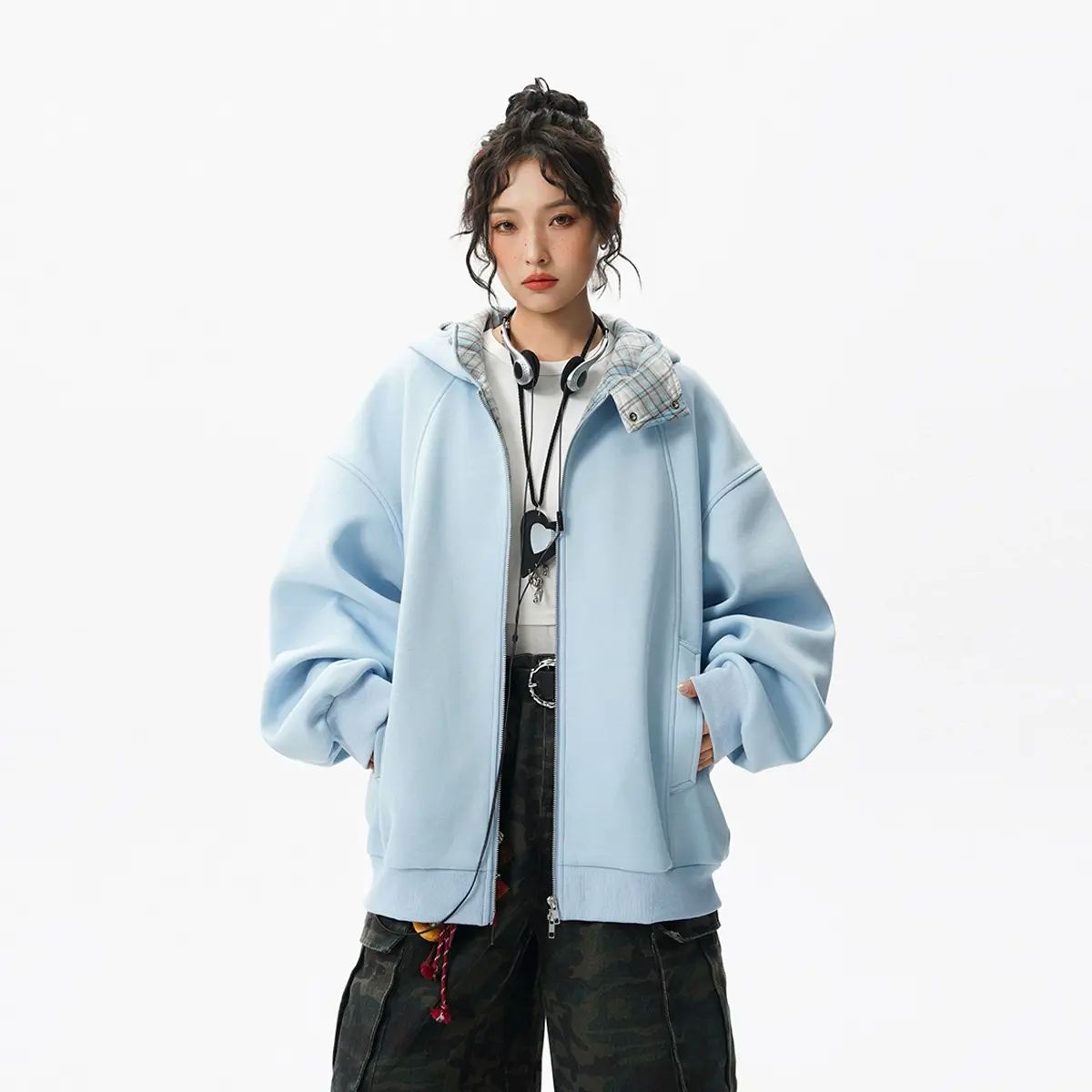 拉链秋季外套开衫卫衣针织连帽长袖