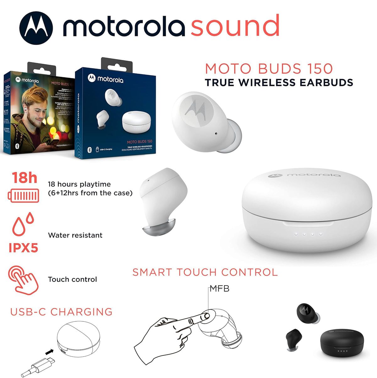 無線藍牙耳機耳筒 Moto Buds 150 - 白色《香港行貨》《1年保養》