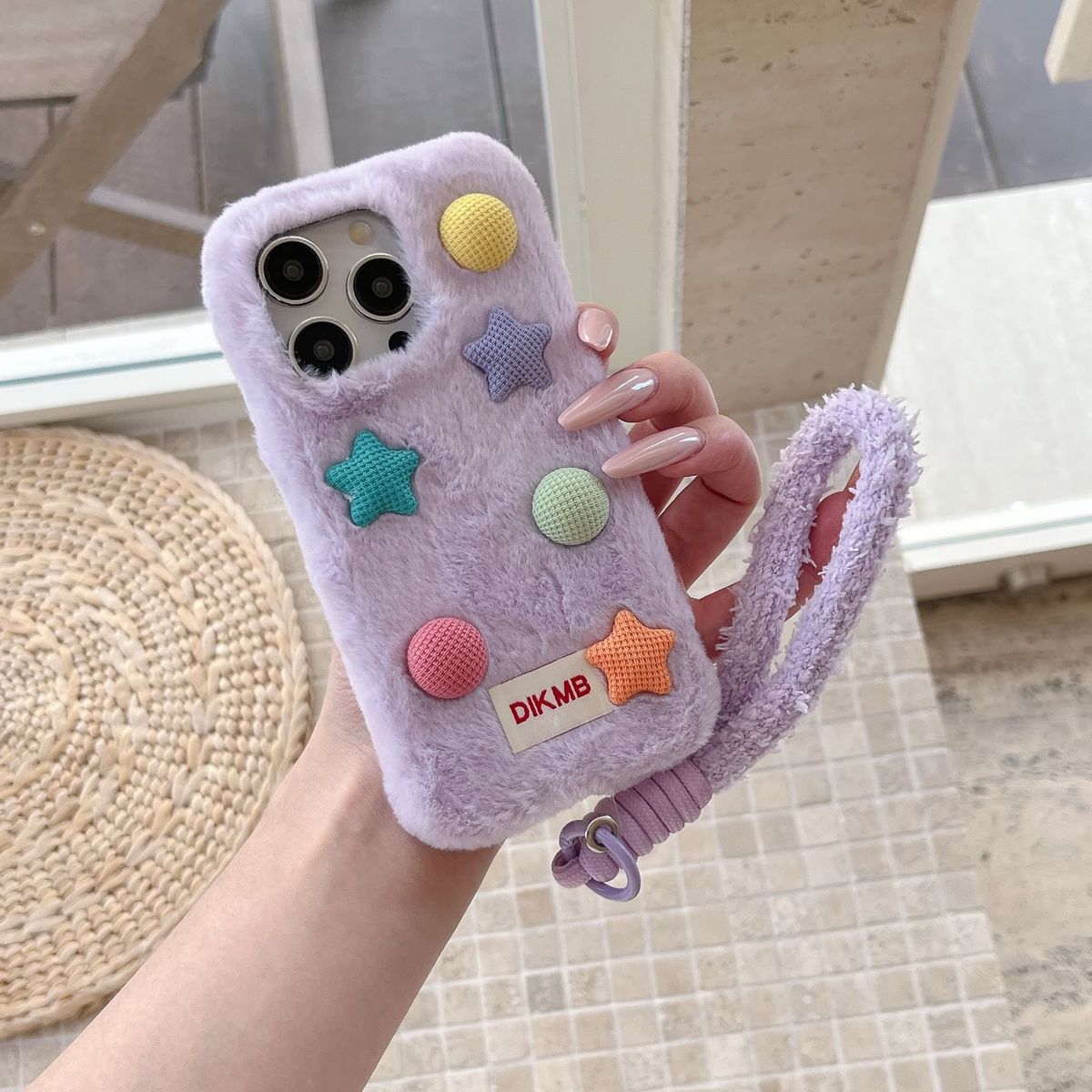 秋冬毛绒立体兔毛纽扣适用苹果17promax手机壳16pro软壳15promax挂绳1413防摔mate70pro60软壳pura8070女款-紫色兔毛纽扣加挂绳 iPhone 14 Pro